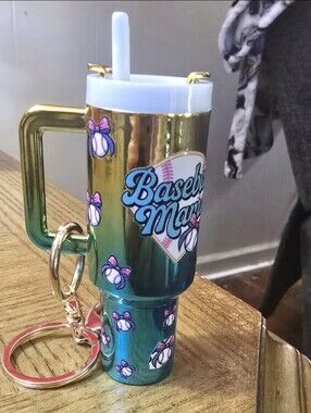 Baseball Mama  Keychain Tumbler - Teal with Pink Accents